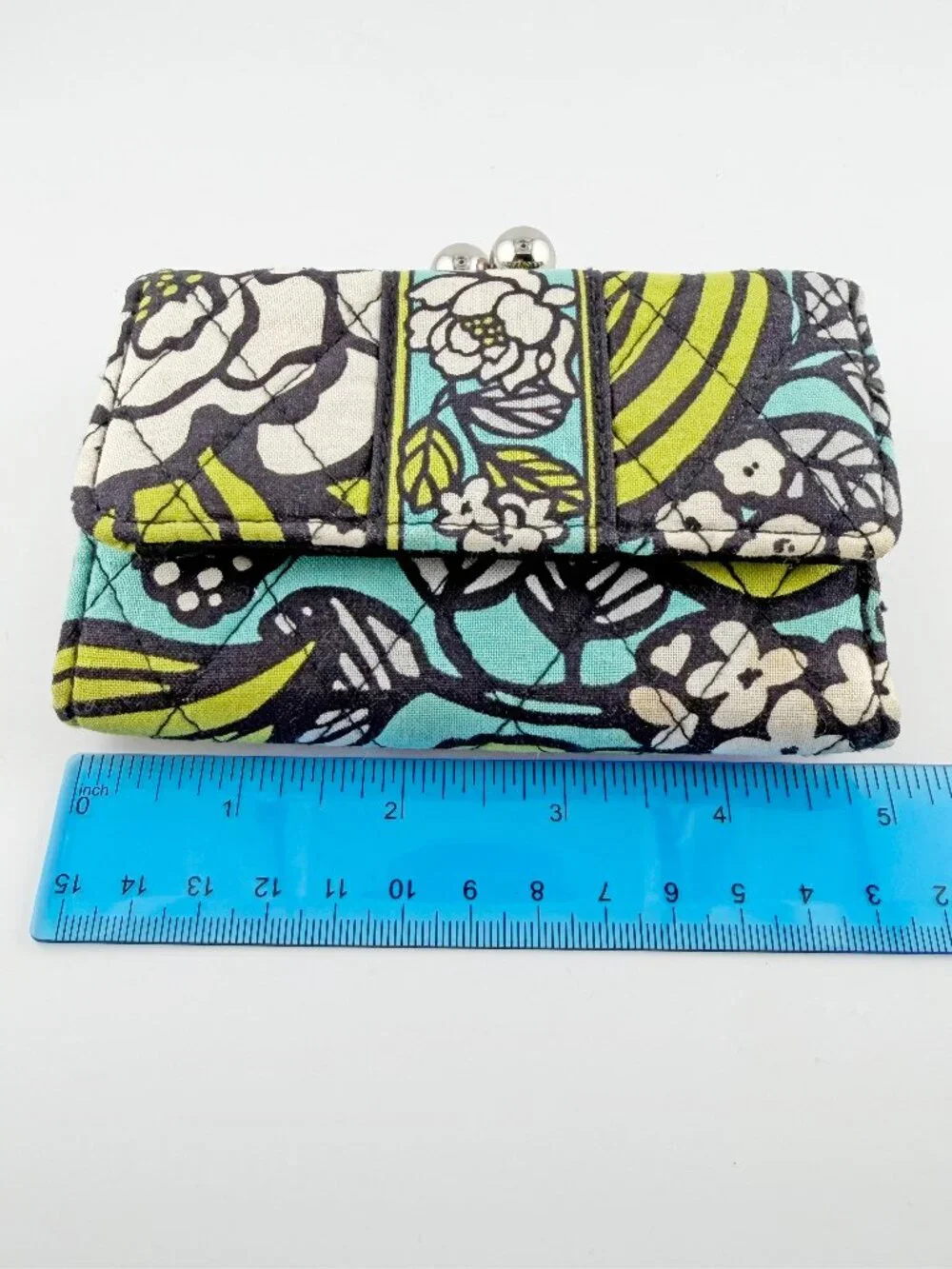 Vera Bradley Euro Wallet in Lime’s Up - Retired Quilted Kiss Lock Trifold